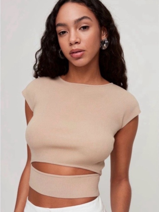 Wilfred Tops - 💜 Wilfred - Light Pink (Mauve) Ribbed Cutout Crop Top